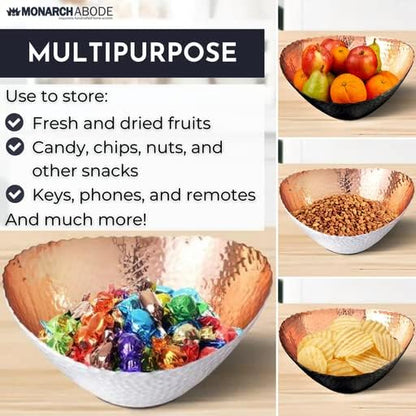 Monarch Abode Decorative Bowl for Home Decor – 7.5-Inch Black and Copper Plated Hand Hammered Key Bowls for Entryway Table, Fruit & Potpourri Bowl for Centerpiece, Modern Catch All Key Holder Bowl