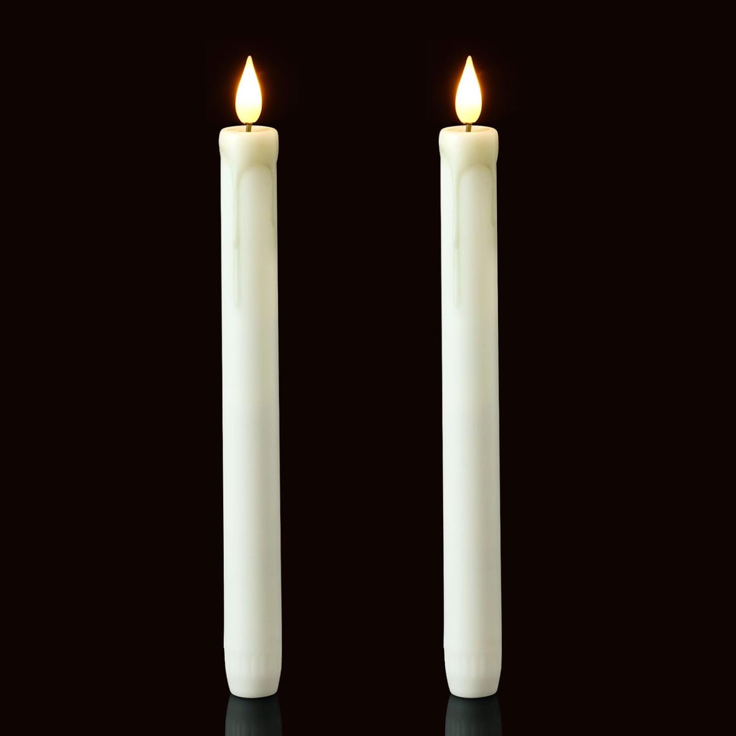 Homemory 2/3/6 Pack Flameless Taper Candles, No Remote, Realistic Flickering Battery Operated Candlesticks, Ivory LED Plastic Candle Safe for Weddings, Table Decor, Christmas, and Halloween(Set of 2)