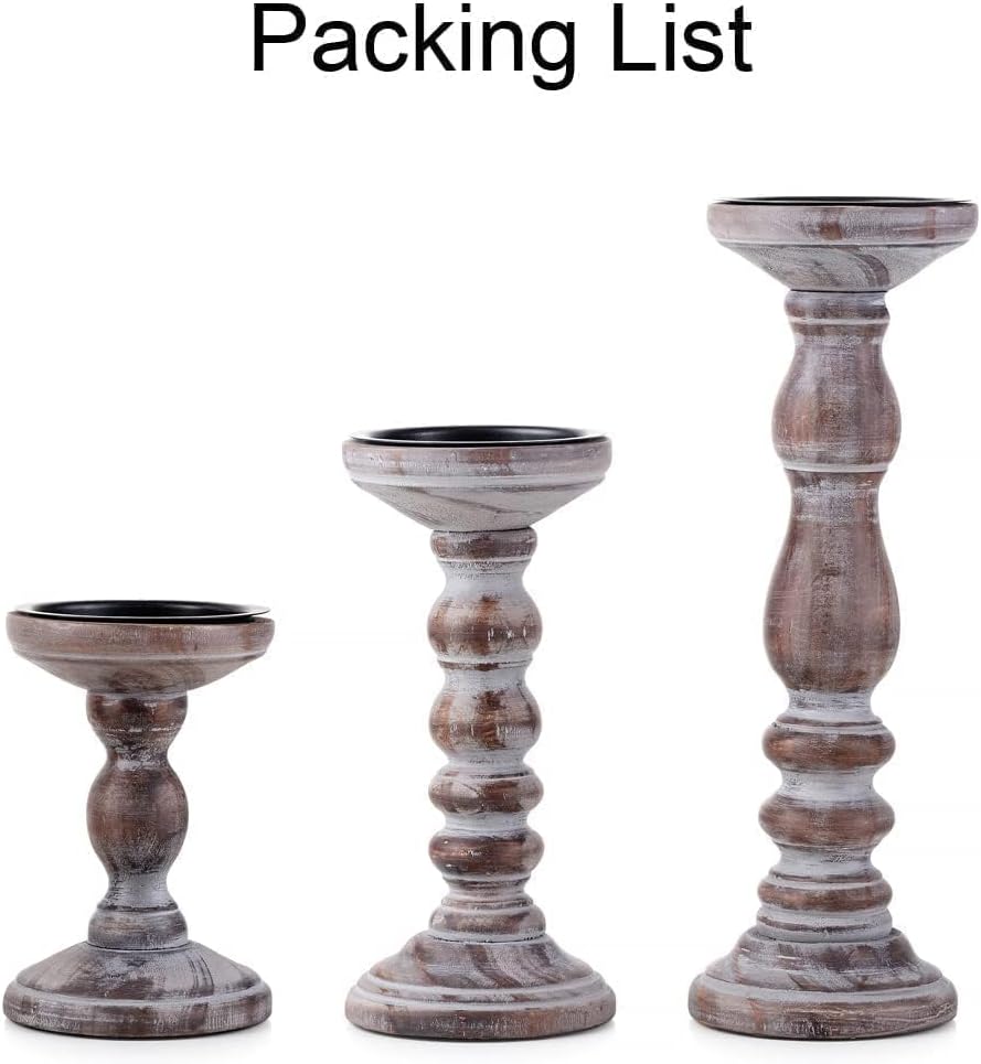 Wood Pillar Candle Holder: 3Pcs Rustic White Candle Holders for Pillar Candles Wood Candle Holders Distressed Wooden Farmhouse Candle Holder Large Rustic Candle Holder for Fireplace Table