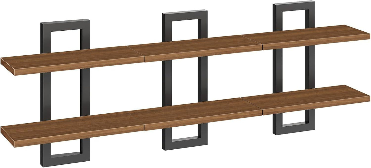HOOBRO Floating Shelves, 15 Inch Wall Shelf Set of 2, Wall Mounted Storage Shelves 2-Tier, Hanging Bathroom Shelves, for Living Room, Bedroom, Bathroom, Kitchen, Rustic Brown and Black BF32BJ01G1