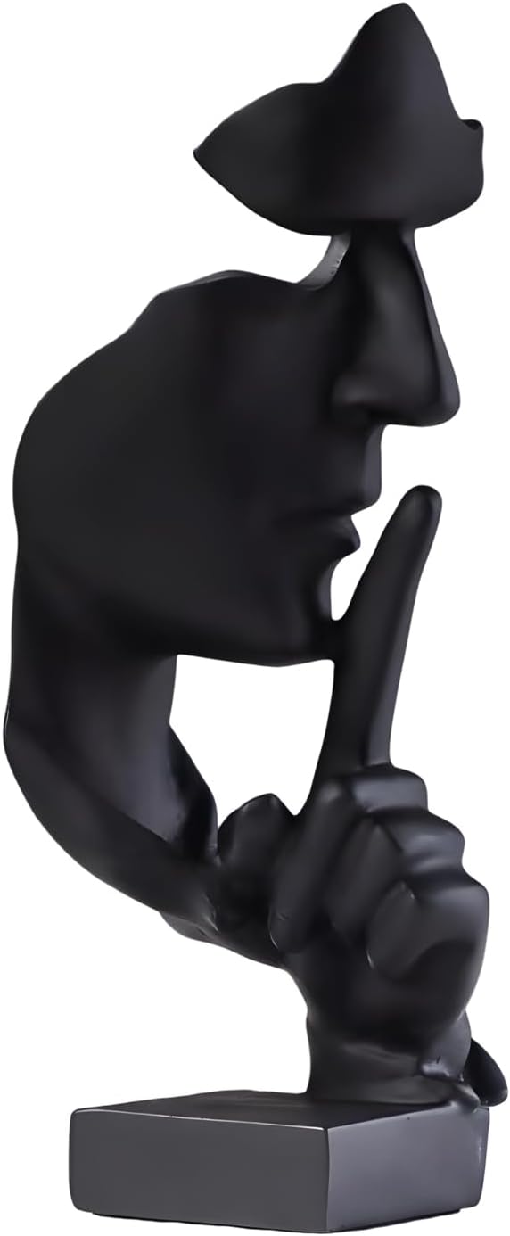 aboxoo Thinker Statue, Silence is Gold Abstract Art Figurine,Modern Home Resin Sculptures Decorative Objects,Table Top Decor for Livingroom Home Decor,Office Study Sculpture,Shh mask Statue(Gold)