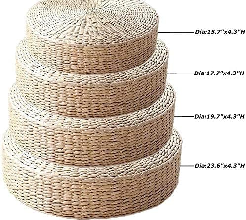 HUAWELL 2 Pack Tatami Floor Pillow Sitting Cushion Bigger Size,Round Padded Room Floor Straw Mat for Outdoor Seat (Dia: 19.7)