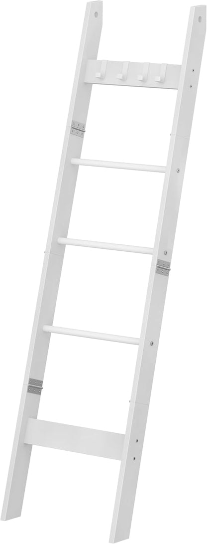 Hzuaneri Blanket Ladder for Living Room, Decorative Quilt Rack with 4 Removable Hooks, 5-Tier Farmhouse Ladder Holder Shelf Organizer for Bedroom, Rustic Brown and Black 02101BBR