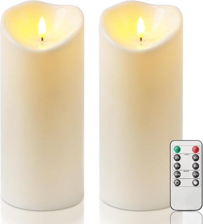 Homemory 6"x3" Outdoor Waterproof Flameless Candles, LED Candles, Battery Operated Candles with Remote and Timers, Electric Fake Plastic Pillar Candles, Ivory White, Set of 2