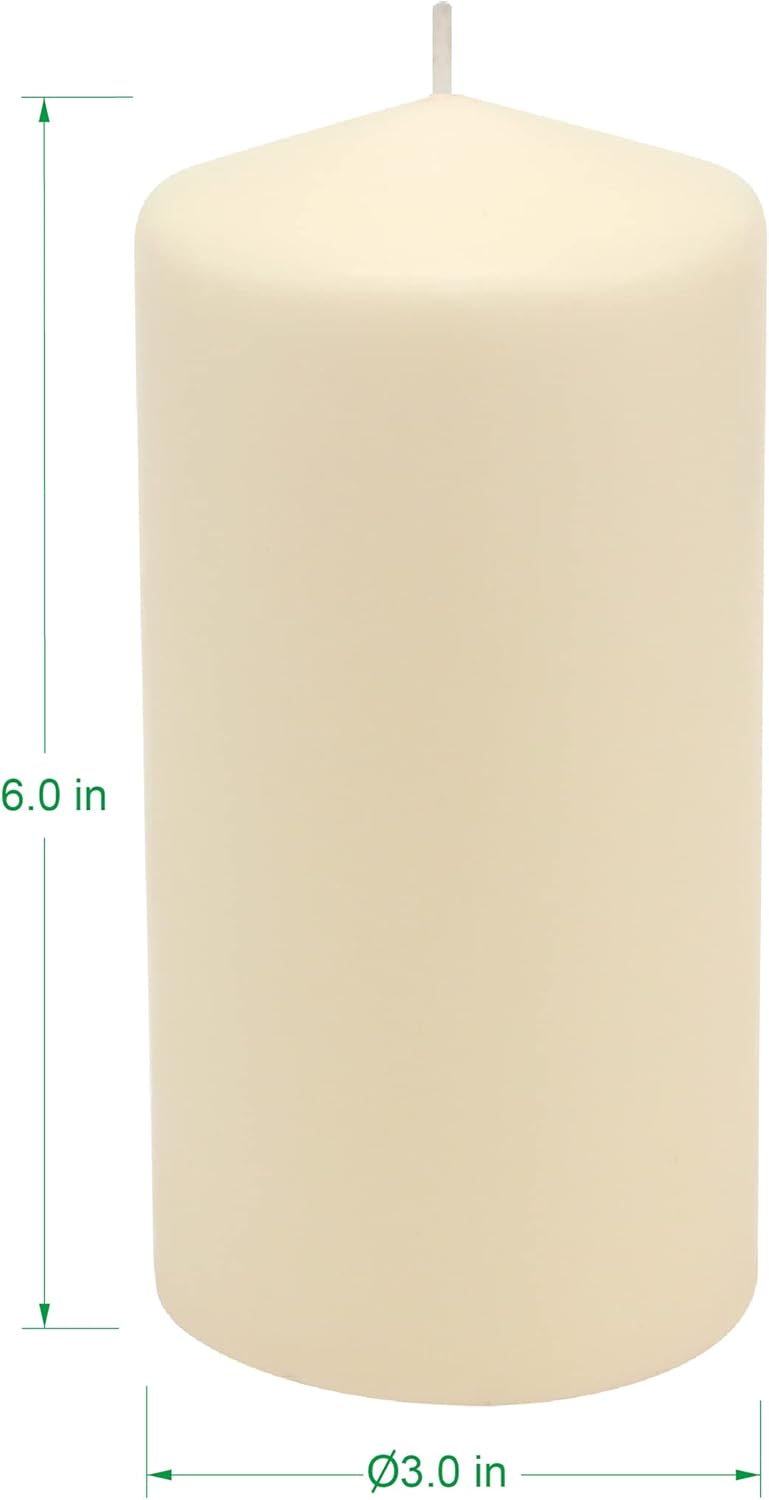 Stonebriar Unscented Pillar Candles – 35 Hour Burn Time, Long-Lasting Wax Candles for Weddings, Holidays, Home Décor & Special Events, Pack of 6, Ivory, 3" x 4"