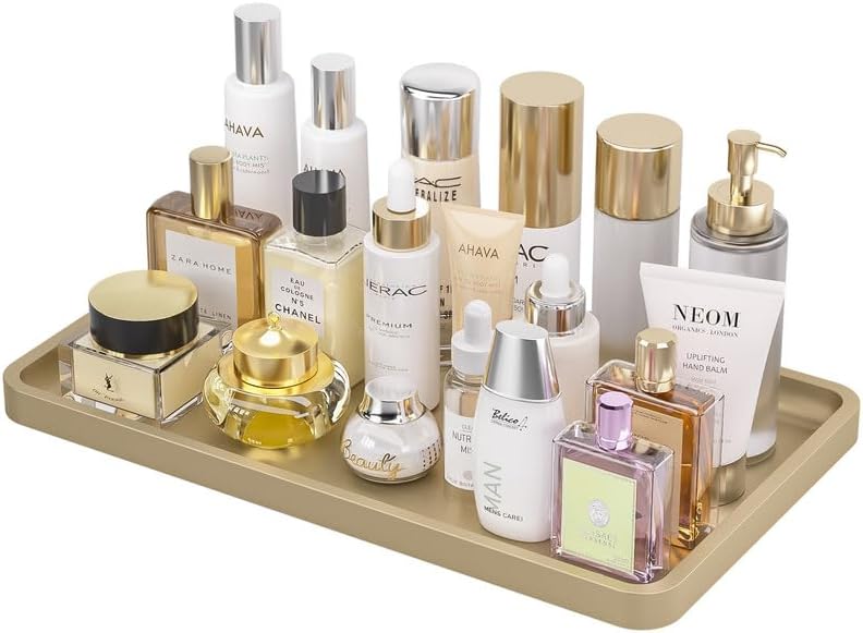 Bathroom Vanity Tray for Countertop - Bamboo Organizer Tray for Dresser Tops, Toilet, Perfume Small Decorative Tray Wood Tray for Home Decoration 11.81” L x 6.1” W x 0.79” H Black