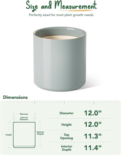 LE TAUCI 12 Inch Pot for Plants, Ceramic Planters for Indoor Plants, Mid-Century Modern Cylinder Flower Pots with Drainage Hole, Fits Fiddle Leaf Fig & Monstera, Home Decor, White