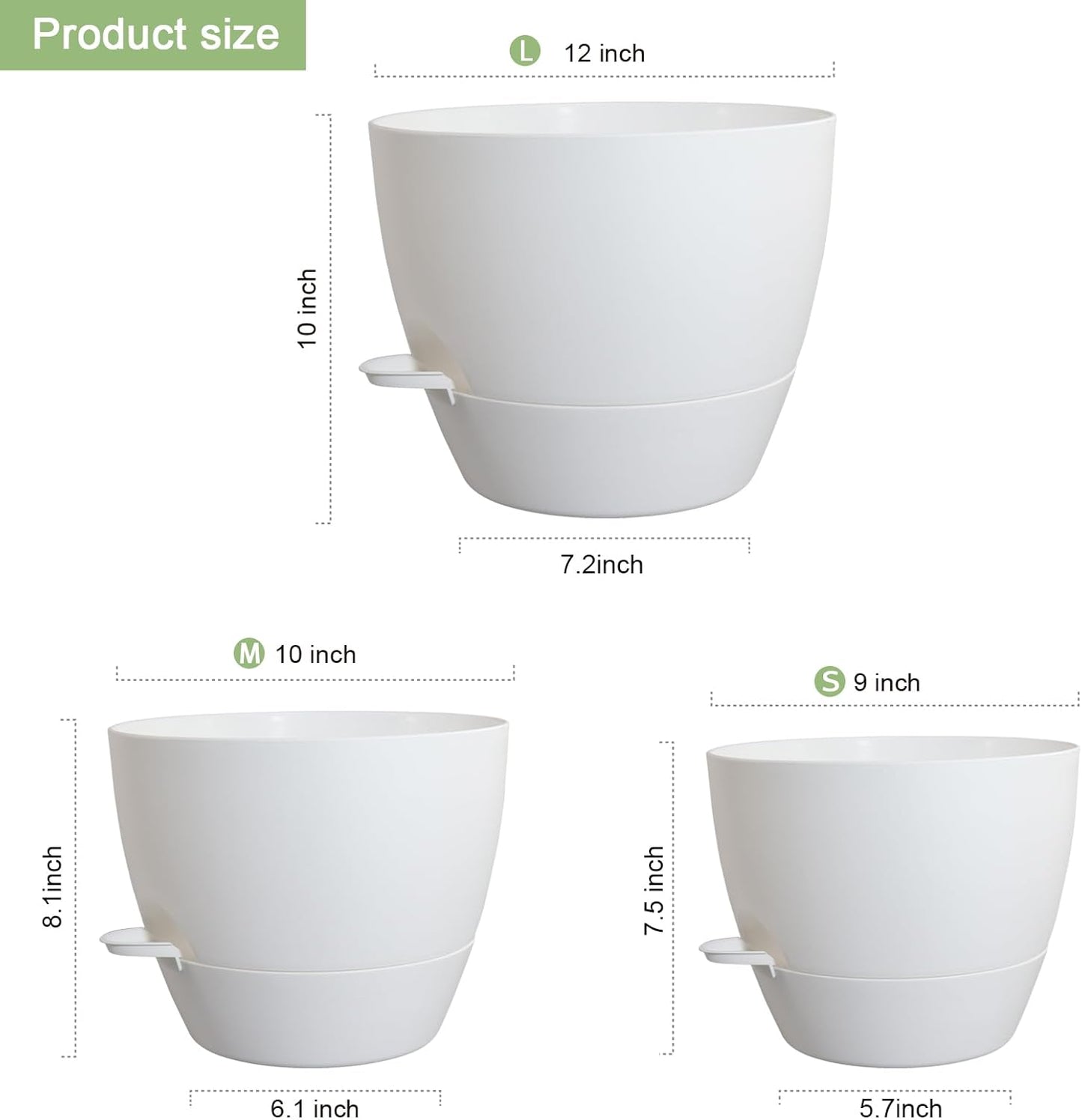WSMKSZ 10/9/8 inch Self Watering Pots, Planter, Plant Pots with Mesh Drainage Holes for Indoor Outdoor Garden Plants, Plastic Flower Pots with Deep Reservoir for House Plants, Green with Brown