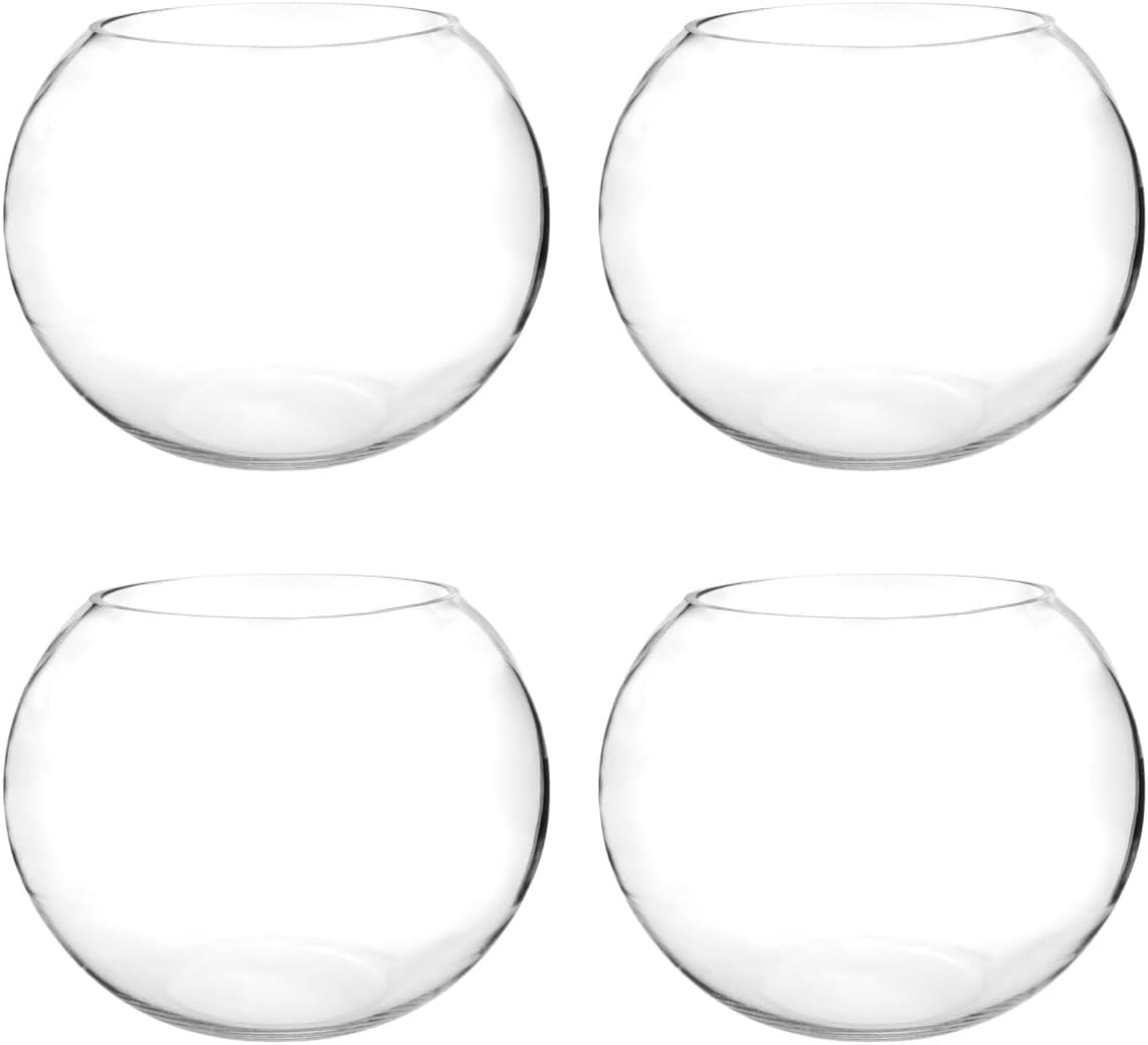 Slant Cut Bowl Glass, Glass Fish Bowl Vase, 6" Height x 7" Width Fruit Jar, Candy Dish, Clear Terraium, Flower Centerpiece