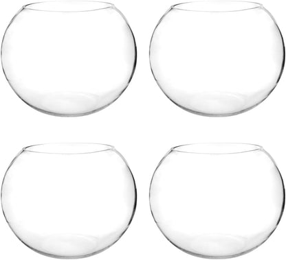 Slant Cut Bowl Glass, Glass Fish Bowl Vase, 6" Height x 7" Width Fruit Jar, Candy Dish, Clear Terraium, Flower Centerpiece
