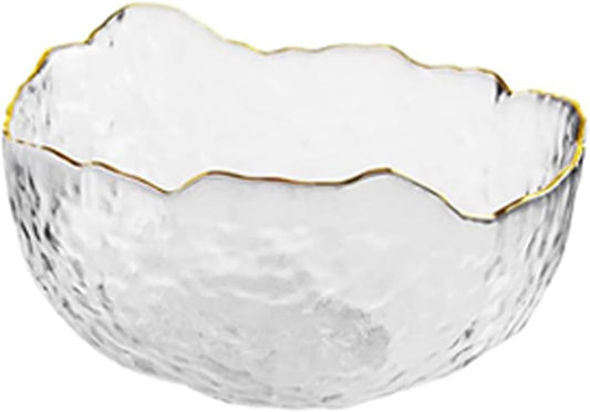 Glass Salad Bowl Irregular Lotus Flower Shape Serving Bowls, Mixing Nut Bowls for Kitchen Fruist, Snack, Dessert, and Ice Cream Candy Dishes (Crystal Gradient Pink, 6.5")