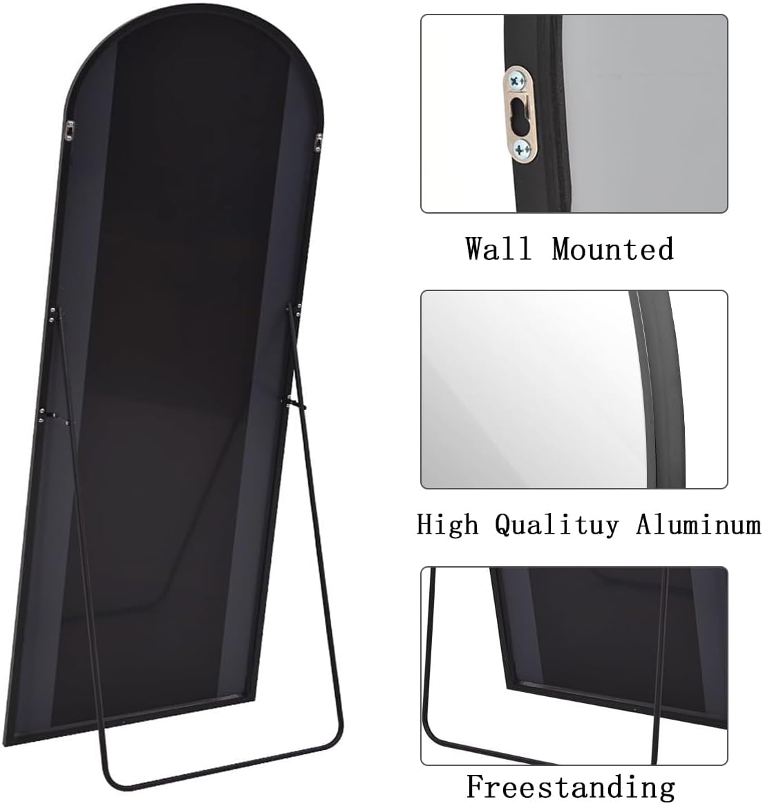 Mirror Full Length, 71"x26" Arched Full Length Mirror, Arch Mirror with Stand, Large Standing Mirrors, Oversized Full Body Mirrors with Aluminum Frame for Bedroom, Living Room (White)