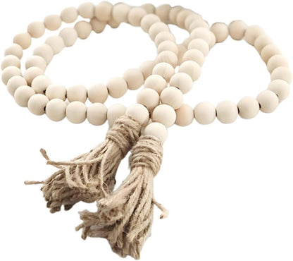 Sivya 58in Farmhouse Beads Wood Bead Garland with Tassels (Natural Wood, 58in/1Pcs)