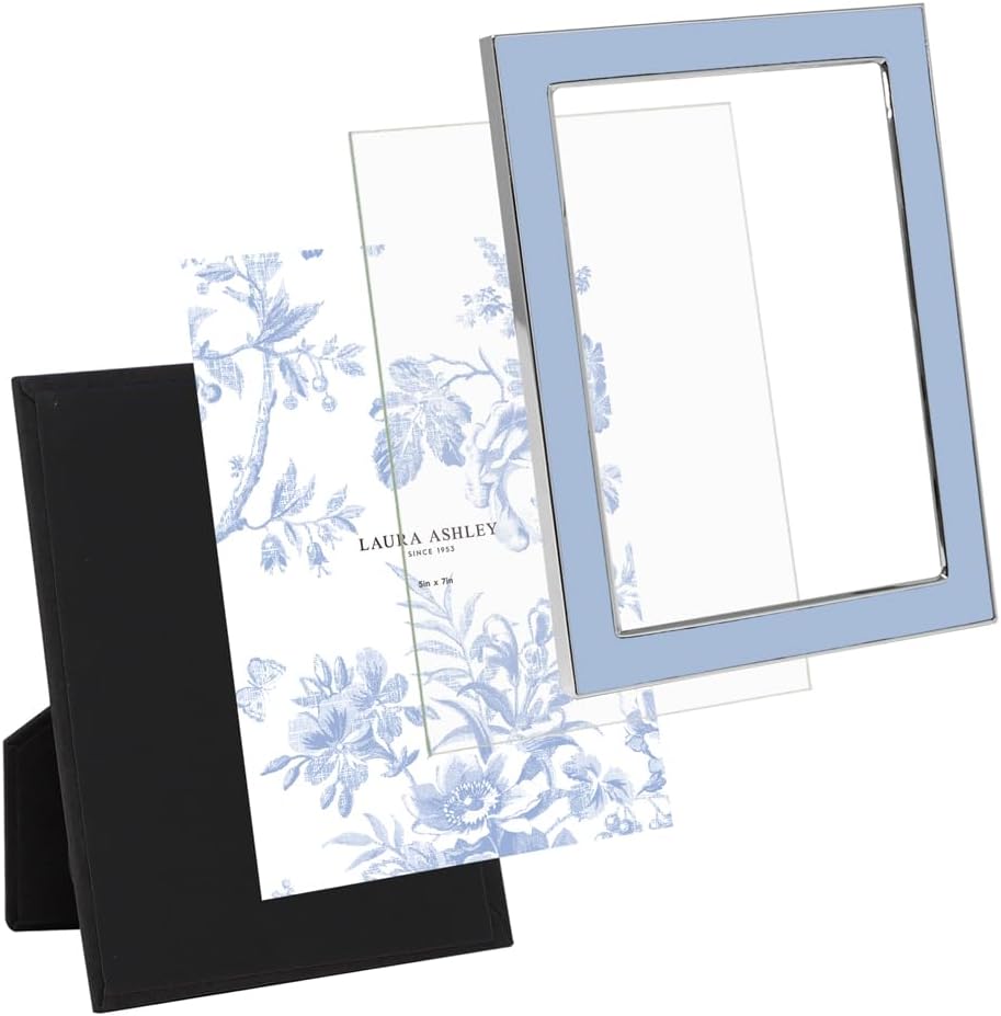Laura Ashley 5x7 Navy Enamel Picture Frame, Gold Metal Edge with Easel, for Countertop, Counterspace, Tabletop Display, Bookshelf, Desk, Wall Décor, Photo Gallery (5x7, Navy W/Gold)