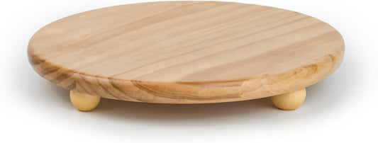 HillSpring Wood Pedestal Stand, 12“ Round Wood Riser for Kitchen Bathroom Counter Organizer, Sturdy Farmhouse Display Tray to Elevate Soap Dispenser, Plants, Vases