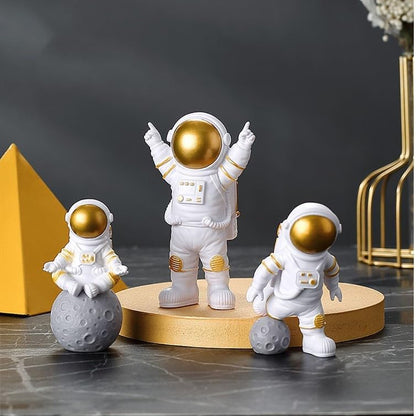 Blue White Astronaut Statues Set of 4, Spaceman Sculpture Figurines Outer Space Theme Decor for Nursery Room Cake Topper