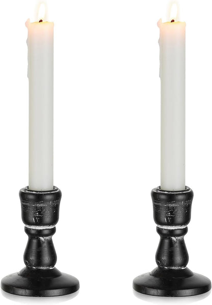 Wooden Taper Candle Holders: Wood Candlestick Holders Rustic Farmhouse Fall Decor for Living Room Dinning Table Centerpiece Christmas Set of 2