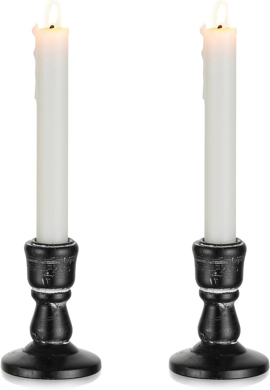 Wooden Taper Candle Holders: Wood Candlestick Holders Rustic Farmhouse Fall Decor for Living Room Dinning Table Centerpiece Christmas Set of 2