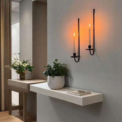Wall Candle Holder Set of 2, Modern Candle Sconces Wall Mount Metal Holders Hanging Candle Pillar Holder for Living Room, Wedding, Farmhouse, Fireplace, Matte Black