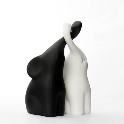 OwMell Set of 2 Loving Elephant Statue Figurine, 6" Elephant Ring Holder, Gifts for Couples Home Lucky Decor - Grey