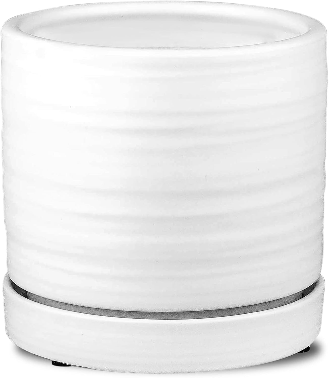 HERDUK 6 Inch Plant Pots, Ceramic Planter Pot with Drainage Hole & Saucer, Indoor/Outdoor Cylinder Round Planter Pot, Green & Beige