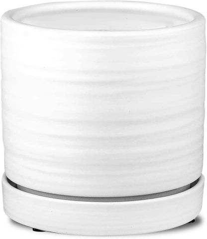 HERDUK 6 Inch Plant Pots, Ceramic Planter Pot with Drainage Hole & Saucer, Indoor/Outdoor Cylinder Round Planter Pot, Green & Beige