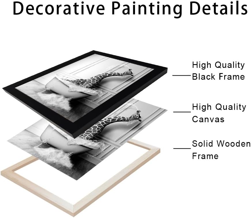Bathroom Picture Wall Decor, Framed Black and White Bathroom Wall Art, Toilet Paper in Little Funny Raccoon's Hand Animal Canvas Print Painting