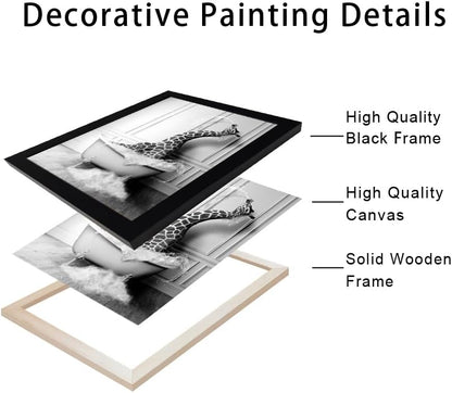 Bathroom Picture Wall Decor, Framed Black and White Bathroom Wall Art, Toilet Paper in Little Funny Raccoon's Hand Animal Canvas Print Painting
