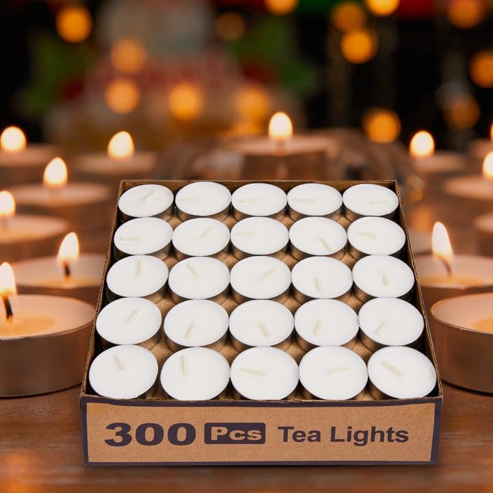 Tea Lights Candles Bulk - 200 Pack, 4.5+ Hours Fully Burns Tealight Candles Unscented Smokeless Bright Flame Tealights for Home, Sabbath, Weddings, Christmas & Halloween Decor, White