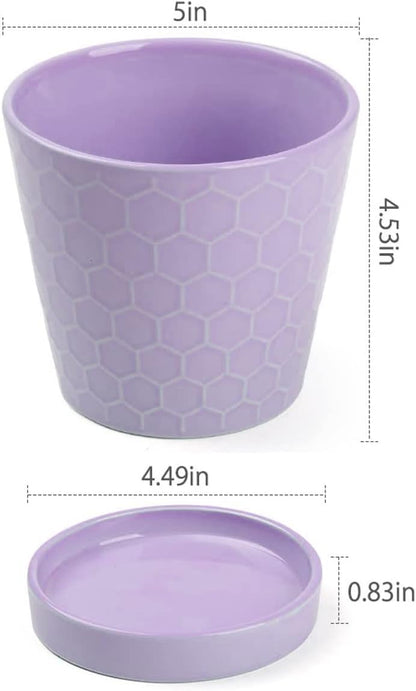 BUYMAX Plant Pots Indoor –5 inch Ceramic Flower Pot with Drainage Hole and Ceramic Tray - Gardening Home Desktop Office Windowsill Decoration Gift, Set of 4-Plants NOT Included (Patina)