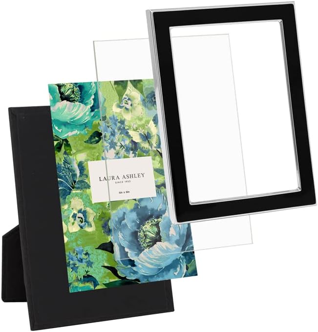 Laura Ashley 5x7 Navy Enamel Picture Frame, Gold Metal Edge with Easel, for Countertop, Counterspace, Tabletop Display, Bookshelf, Desk, Wall Décor, Photo Gallery (5x7, Navy W/Gold)