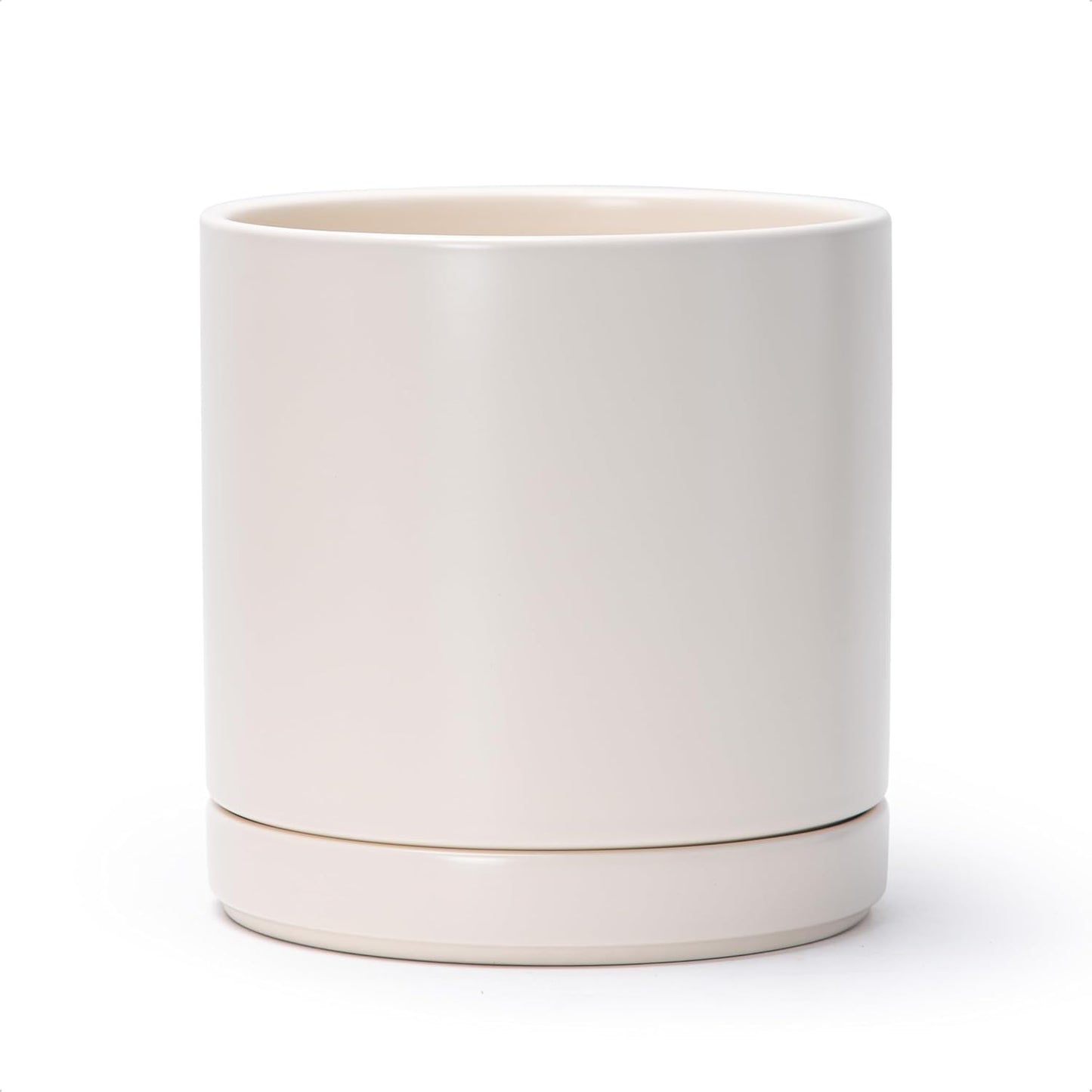 D'vine Dev 6.5 Inch Ceramic Planter Pot with Drainage Hole and Saucer, Indoor Cylinder Round Planter Pot, Olive, 94-O-C-J