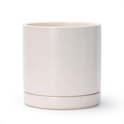 D'vine Dev 6.5 Inch Ceramic Planter Pot with Drainage Hole and Saucer, Indoor Cylinder Round Planter Pot, Olive, 94-O-C-J