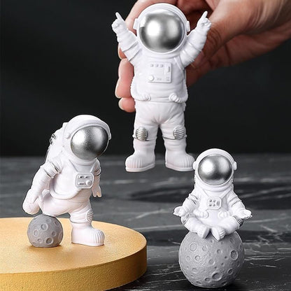 Blue White Astronaut Statues Set of 4, Spaceman Sculpture Figurines Outer Space Theme Decor for Nursery Room Cake Topper