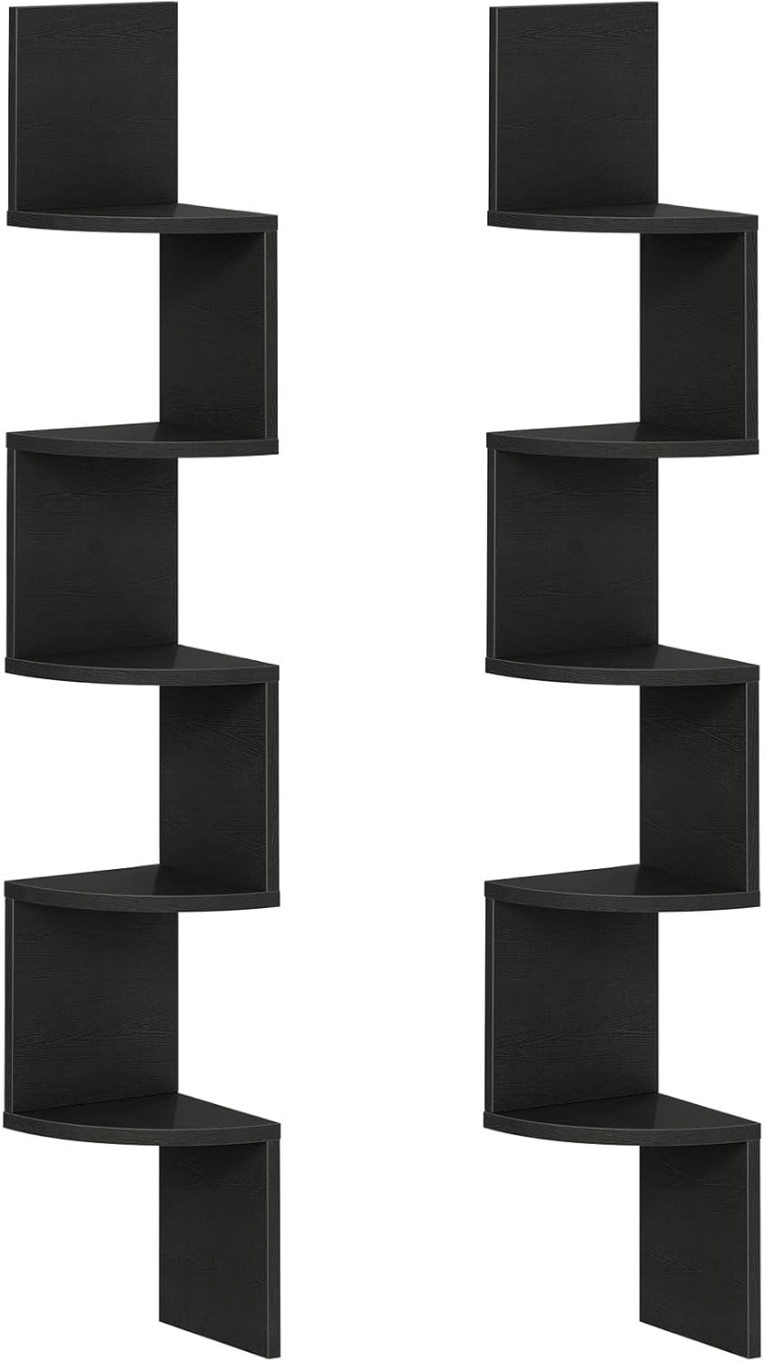 HOOBRO Corner Shelf Wall-Mounted, Set of 2 Floating Corner Shelves for Wall, 4-Tier Corner Bookshelves for Living Room, Bedroom, Bathroom, Home Office, Black BK25BJP201