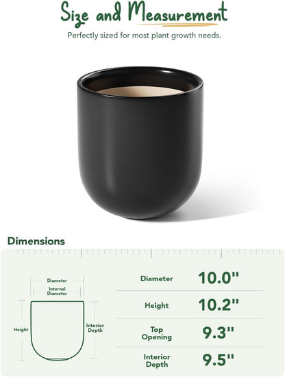 LE TAUCI 12 Inch Pots for Plants, Ceramic Large Planters for Indoor Plants, Indoor Plant Pots for Home Garden Patio Office, Planter Pots with Drainage Hole and Rubber Plug, Neutral Gray
