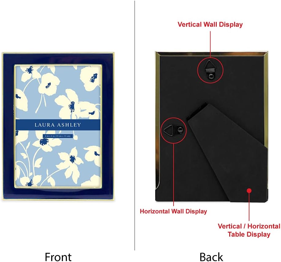 Laura Ashley 5x7 Navy Enamel Picture Frame, Gold Metal Edge with Easel, for Countertop, Counterspace, Tabletop Display, Bookshelf, Desk, Wall Décor, Photo Gallery (5x7, Navy W/Gold)