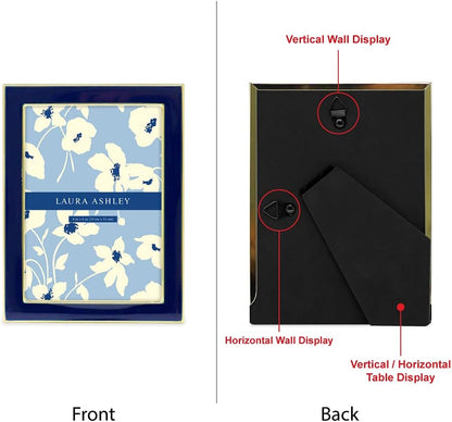 Laura Ashley 5x7 Navy Enamel Picture Frame, Gold Metal Edge with Easel, for Countertop, Counterspace, Tabletop Display, Bookshelf, Desk, Wall Décor, Photo Gallery (5x7, Navy W/Gold)