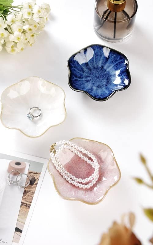 JAMEND CLXP Lotus Leaf Shape Decorative Ring Tray, Small Key Bowl, Ceramic Trinket Tray Jewelry Dish Organizing Necklace Earrings, Home Decoration for Mom Best Friend Sister, Pink.
