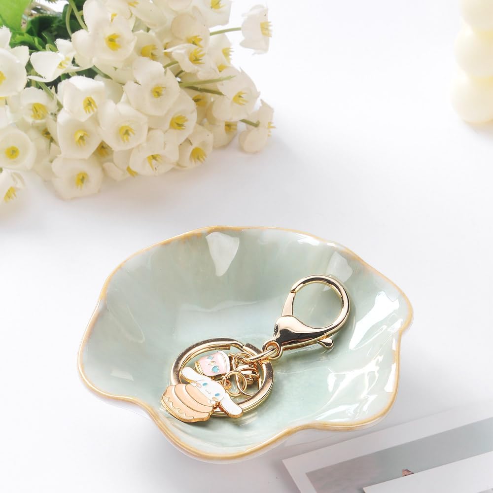 JAMEND CLXP Lotus Leaf Shape Decorative Ring Tray, Small Key Bowl, Ceramic Trinket Tray Jewelry Dish Organizing Necklace Earrings, Home Decoration for Mom Best Friend Sister, Pink.