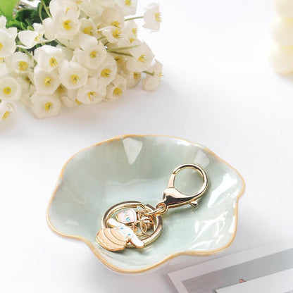 JAMEND CLXP Lotus Leaf Shape Decorative Ring Tray, Small Key Bowl, Ceramic Trinket Tray Jewelry Dish Organizing Necklace Earrings, Home Decoration for Mom Best Friend Sister, Pink.