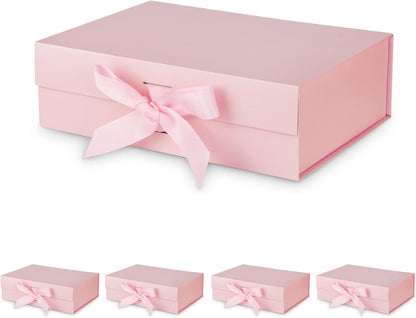 DaiJoob Gift Box with Lid for Presents 10.5x7.5x3.1 Inches with Ribbon and Magnetic Closure(1-Pack) (Black)