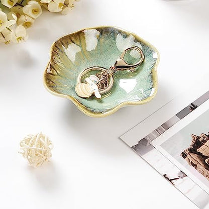 JAMEND CLXP Lotus Leaf Shape Decorative Ring Tray, Small Key Bowl, Ceramic Trinket Tray Jewelry Dish Organizing Necklace Earrings, Home Decoration for Mom Best Friend Sister, Pink.