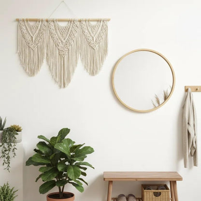 oiikain Large Handmade Boho Macrame Wall Hanging Tapestry - Chic Bohemian Woven Home Decor art for Living Room, Bedroom, and Wedding Parties (Beige, twelve rhombus)