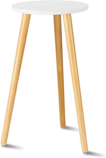 Uneedem Wood Mid Century Plant Stand for Indoor Plants, Modern Table, Tall Holder for Flower Pots, Small Round Side/End Table(A2 White, High: 16.5")