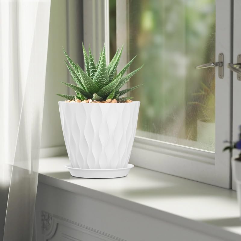 4 Inch Plant Pots, 6 Pack Indoor Flower Pots, Planters with Drainage Holes and Trays for Orchids, Violets, Succulents, Herbs, and Other Plants,Corolful
