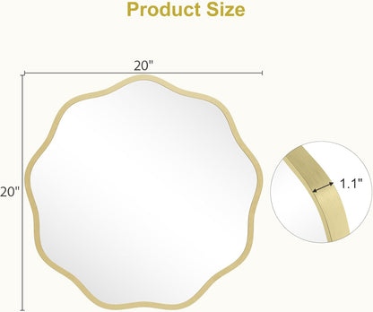 WallBeyond Round Wavy Mirror for Wall Decorative 24 inch, Modern Round Mirror Aluminum Frame for Bathroom Bedroom Living Room Home House Office Entryway, Gold