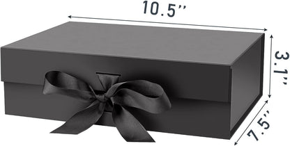 DaiJoob Gift Box with Lid for Presents 10.5x7.5x3.1 Inches with Ribbon and Magnetic Closure(1-Pack) (Black)