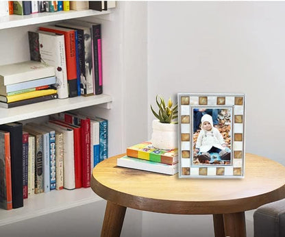 Silver Plate Picture Frame 5x7 Mother of Pearl 5 by 7 Photo Frame Mosaic Glass Tabletop Frame (Grey+ White,1pc)