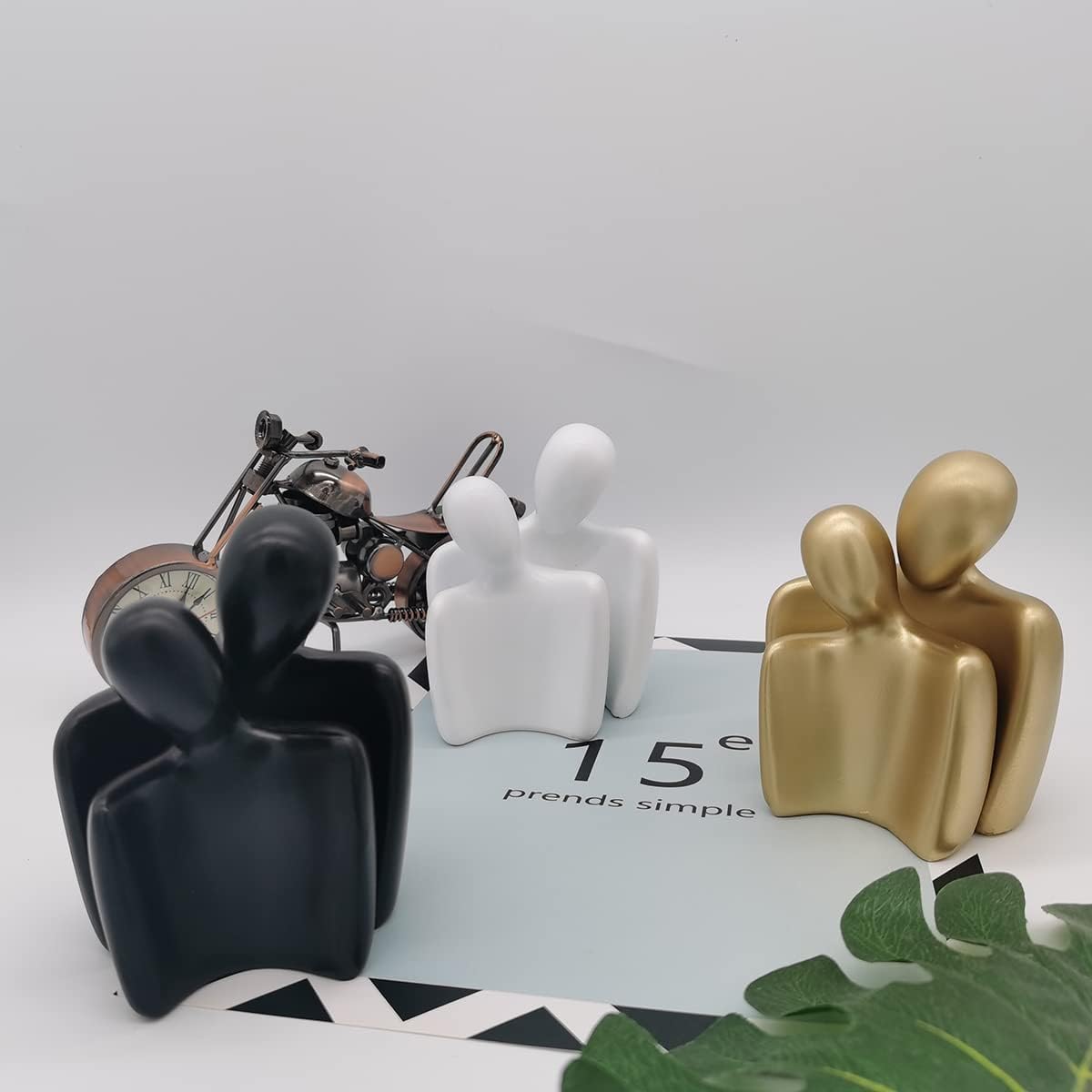 Couple Statue for Home Decor,Hugging Couple Figurines,Valentines Decor,Modern Romantic Sculptures for Living Room Bedroom Office(White+Black)